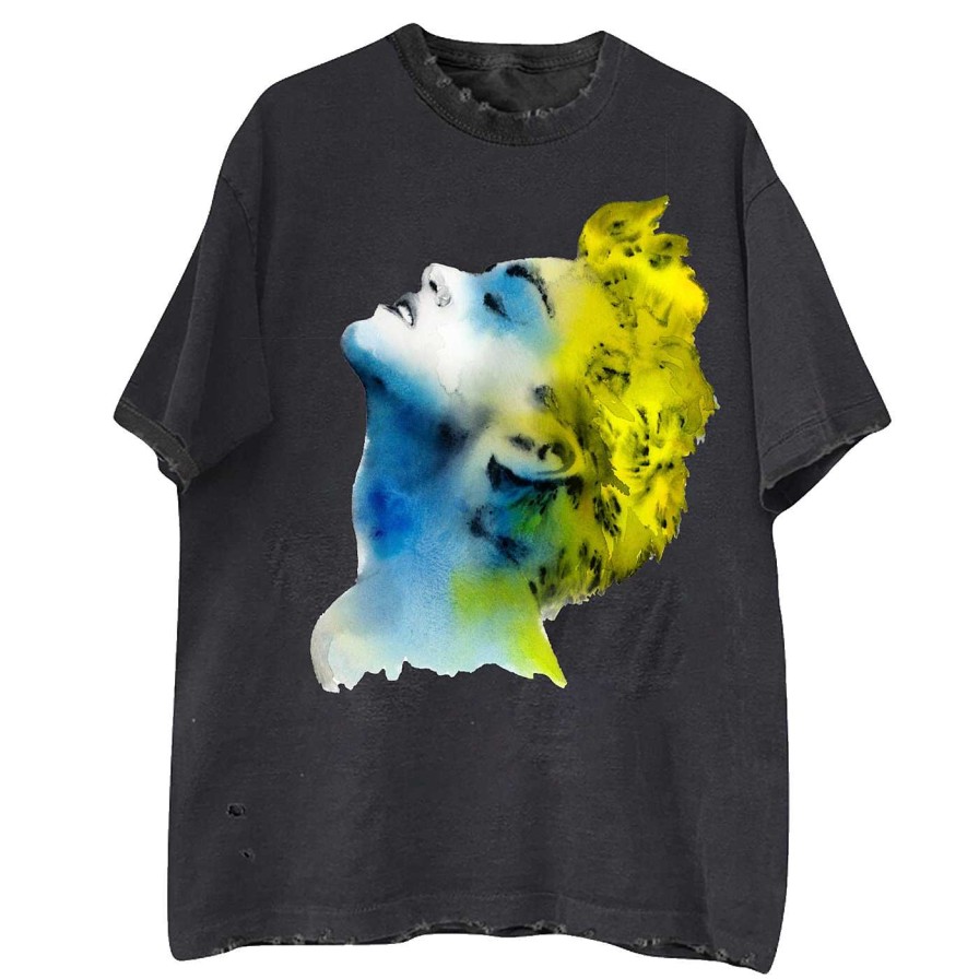 New Madonna True Blue Watercolor Black Tee